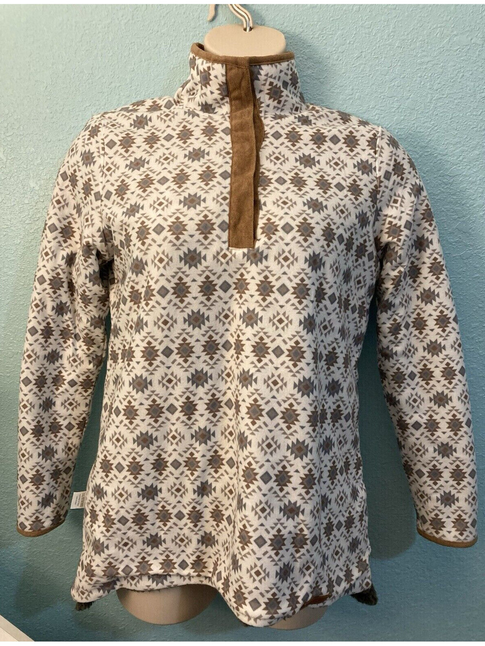 Marley Lilly Aztec Sherpa Suede Pullover MONOGRAMMED Womens M Reversible